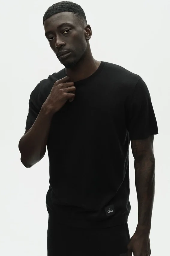 Katoen-kasjmier Ever Soft T-shirt met korte mouwen en ronde hals - Zwart