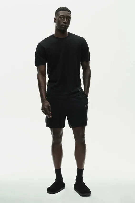 Katoen-kasjmier Ever Soft T-shirt met korte mouwen en ronde hals - Zwart