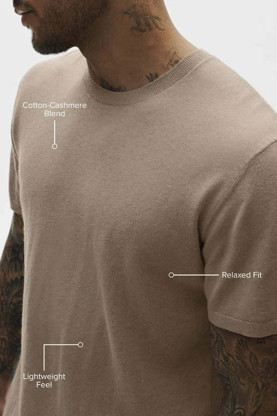 Katoen-kasjmier Ever Soft T-shirt met korte mouwen – Gravel