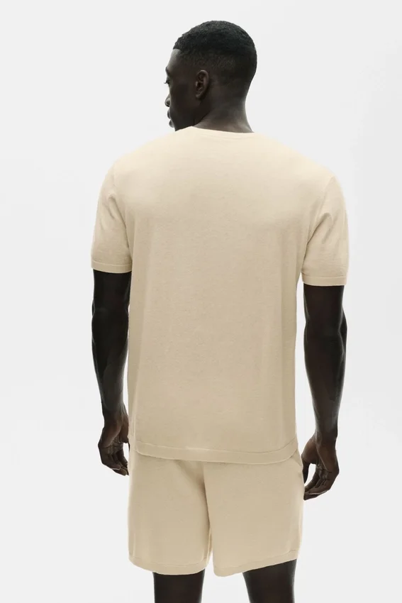 Katoen-kasjmier Ever Soft T-shirt met korte mouwen - Sandy Beige