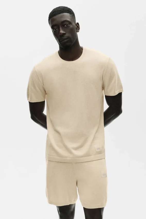 Katoen-kasjmier Ever Soft T-shirt met korte mouwen - Sandy Beige