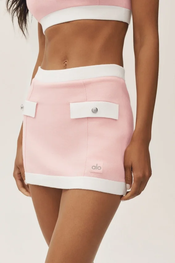 Katoen-kasjmier High-Waist capri-rok ‘Dream’ – Zonovergoten roze/wit