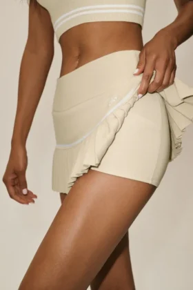 Katoen-kasjmier My Serve-tennisrok High-Waist – zandbeige/wit