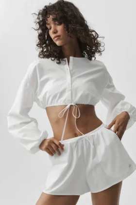 Katoenen cropped Real Deal met lange mouwen - Wit