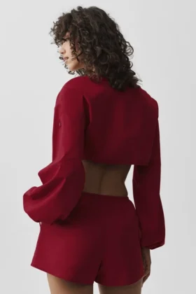 Katoenen cropped Real Deal-shirt met lange mouwen – Summer Romance Red