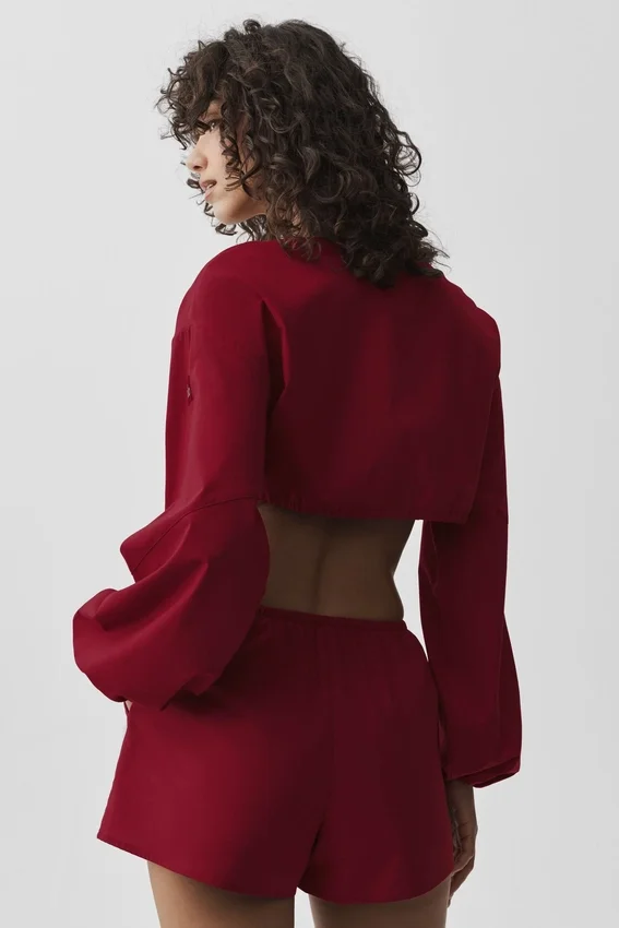 Katoenen cropped Real Deal-shirt met lange mouwen – Summer Romance Red