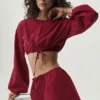 Katoenen cropped Real Deal-shirt met lange mouwen – Summer Romance Red