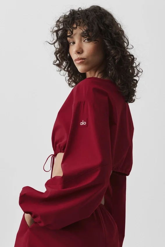 Katoenen cropped Real Deal-shirt met lange mouwen – Summer Romance Red