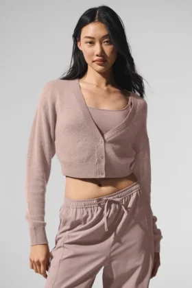 Kort kasjmier vest met doorschijnend effect - Taupe