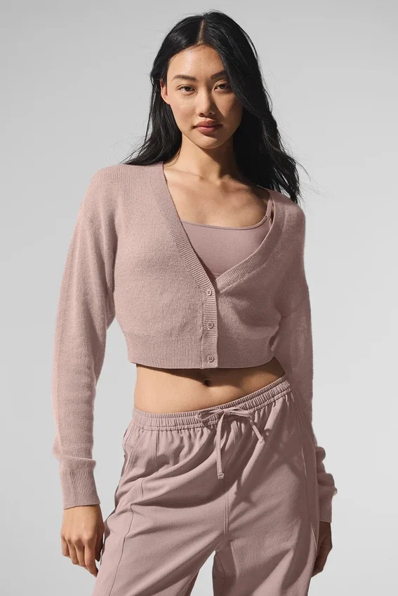 Kort kasjmier vest met doorschijnend effect - Taupe