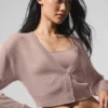 Kort kasjmier vest met doorschijnend effect - Taupe