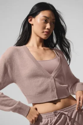 Kort kasjmier vest met doorschijnend effect – Taupe