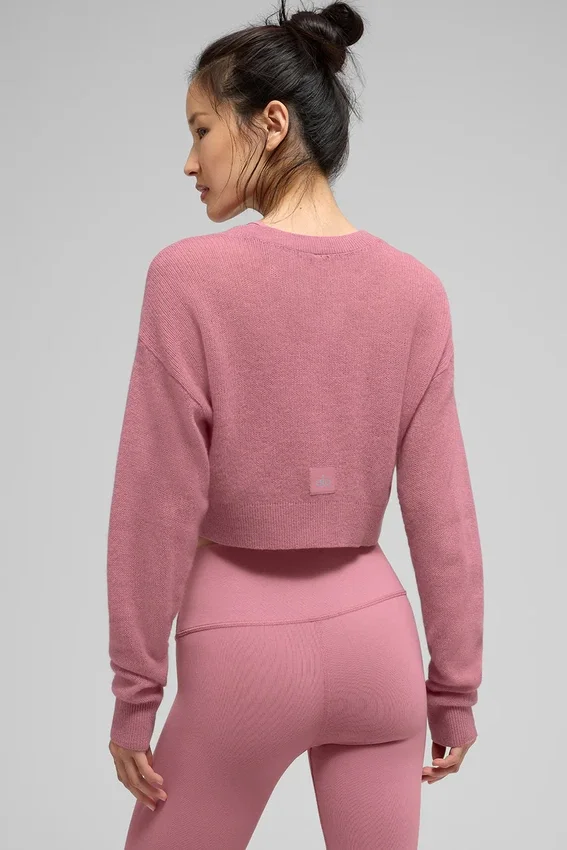 Kort kasjmier vest met doorschijnende stof - Roze wilde roos