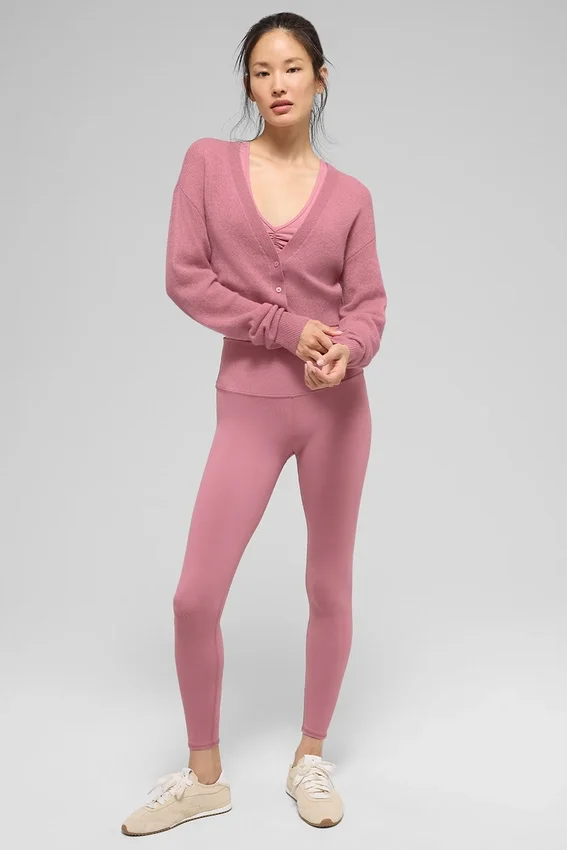 Kort kasjmier vest met doorschijnende stof - Roze wilde roos