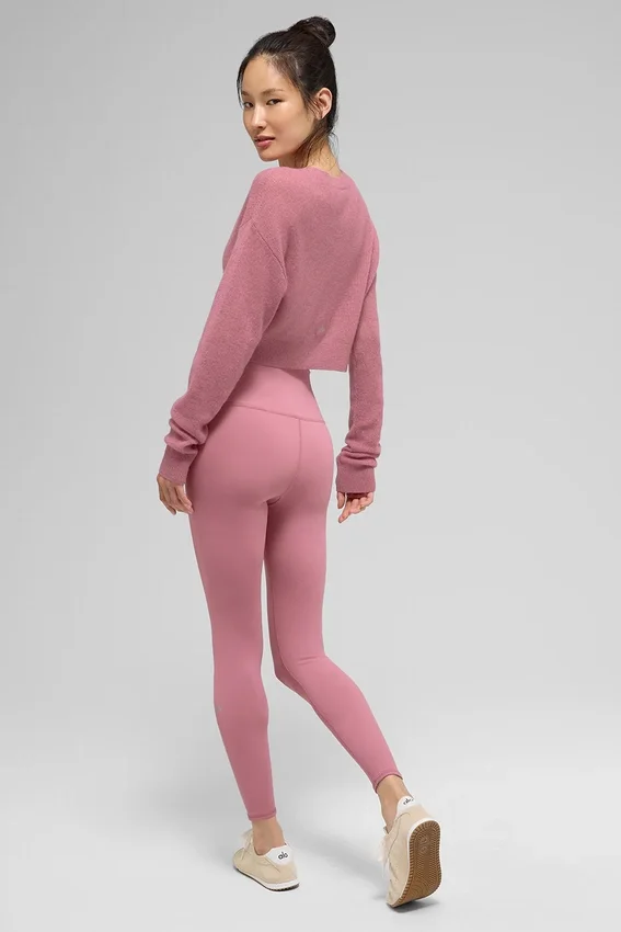 Kort kasjmier vest met doorschijnende stof - Roze wilde roos