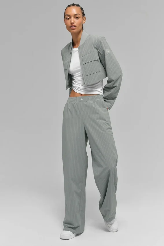 Kort Main Character-jack met ritssluiting en krijtstreep - Lunar Grey/White