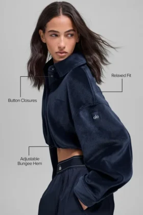 Kort Mountain Side-jasje van geribd velours – Navy