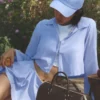 Kort Unmatched-shirt met lange mouwen – Licht Provence-blauw