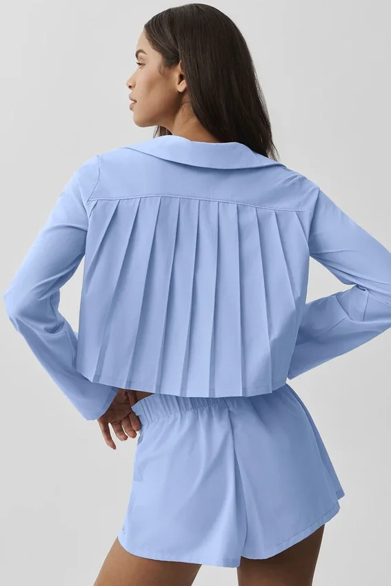 Kort Unmatched-shirt met lange mouwen – Licht Provence-blauw