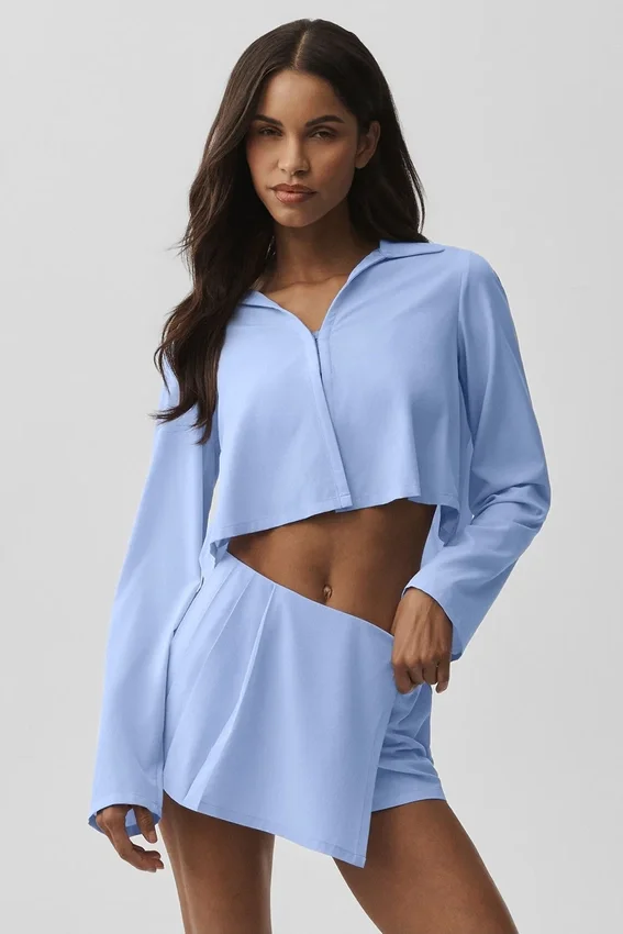 Kort Unmatched-shirt met lange mouwen – Licht Provence-blauw