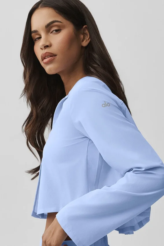 Kort Unmatched-shirt met lange mouwen – Licht Provence-blauw