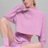 Kort Winter Bliss-trui met col en lange mouwen in kabelpatroon - Candy Heart P