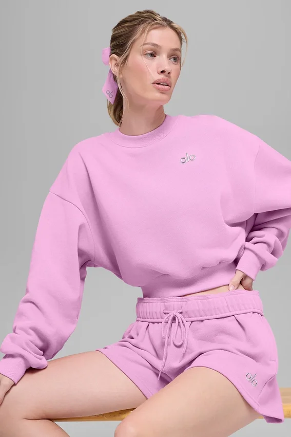 Korte Accolade-trui met ronde hals - Candy Heart-roze