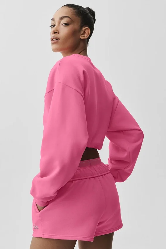 Korte Accolade-trui met ronde hals - Paradise Pink