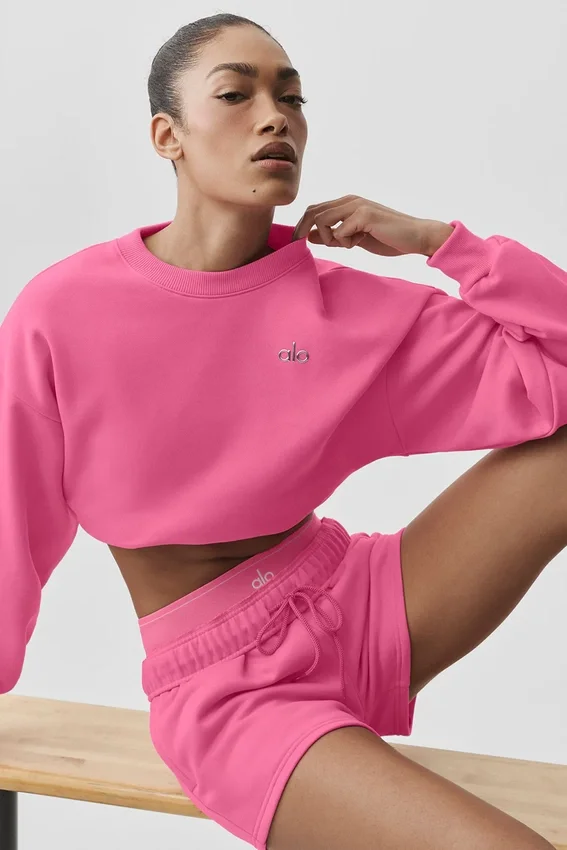 Korte Accolade-trui met ronde hals - Paradise Pink