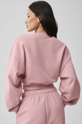 Korte Accolade-trui met ronde hals – Vintage Pink