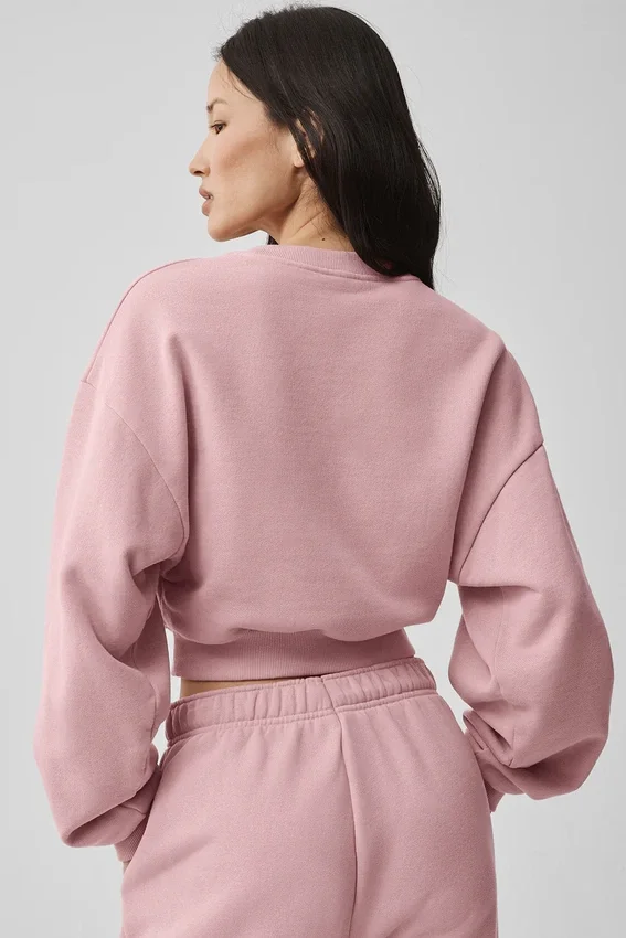 Korte Accolade-trui met ronde hals - Vintage Pink