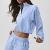 Korte Alumni-trui met 1/4 ritssluiting - Licht Provence-blauw