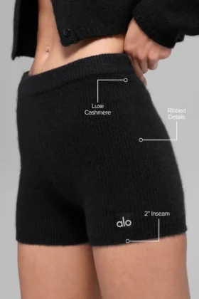Korte broek van geribd wol en kasjmier – Zwart