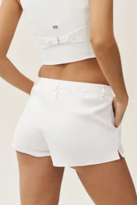 Korte broeken met lage taille van linnenmix in Riviera-stijl – Wit