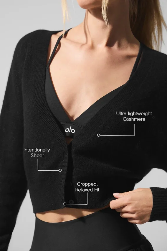 Korte, doorschijnende kasjmier vest - Zwart