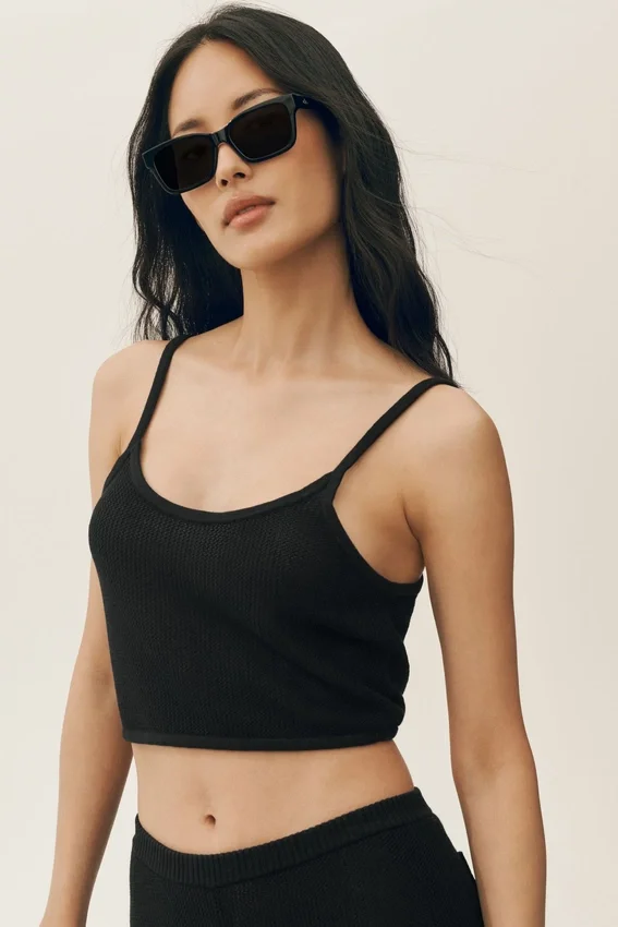 Korte Heat Wave-tanktop van zijde en kasjmier - Zwart