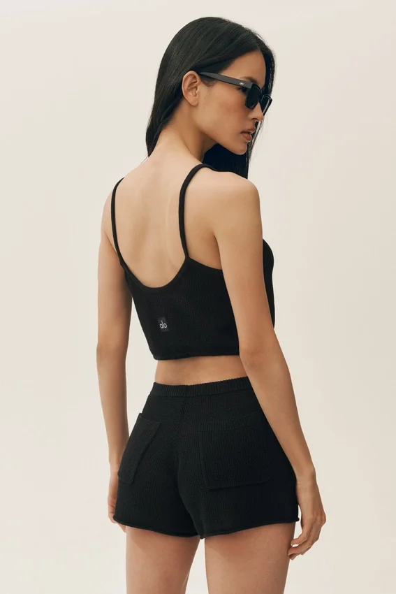 Korte Heat Wave-tanktop van zijde en kasjmier - Zwart