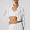 Korte, luchtige cover-up met volledige rits - White