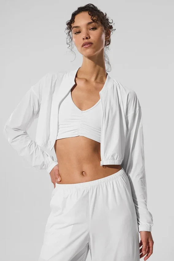 Korte, luchtige cover-up met volledige rits - White