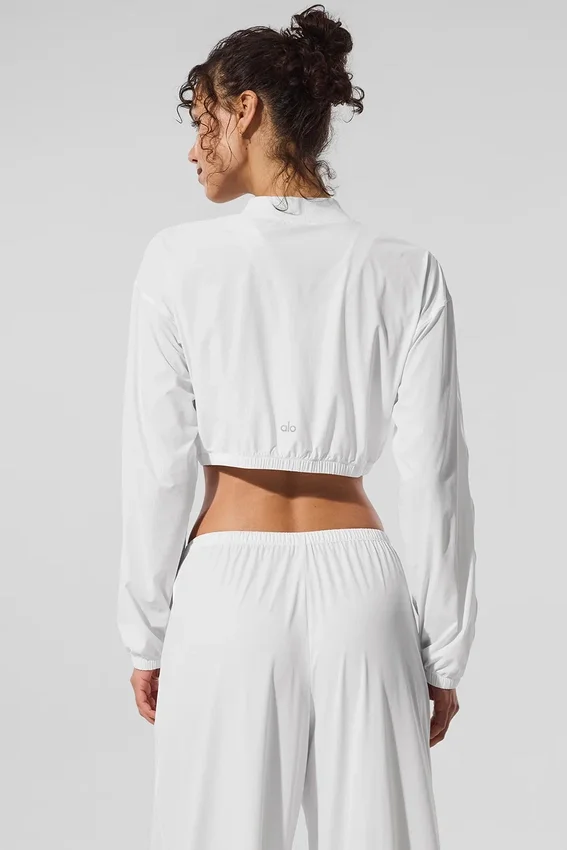 Korte, luchtige cover-up met volledige rits - White