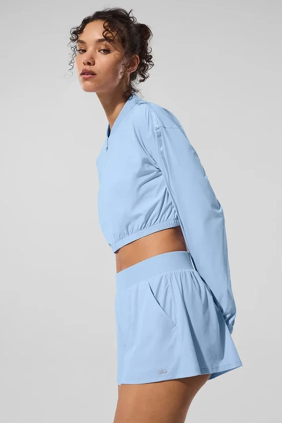 Korte, luchtige cover-up met volledige ritssluiting - Seashell Blue