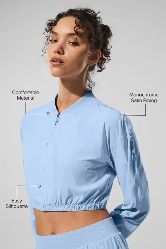 Korte, luchtige cover-up met volledige ritssluiting - Seashell Blue