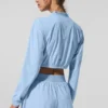 Korte, luchtige cover-up met volledige ritssluiting - Seashell Blue
