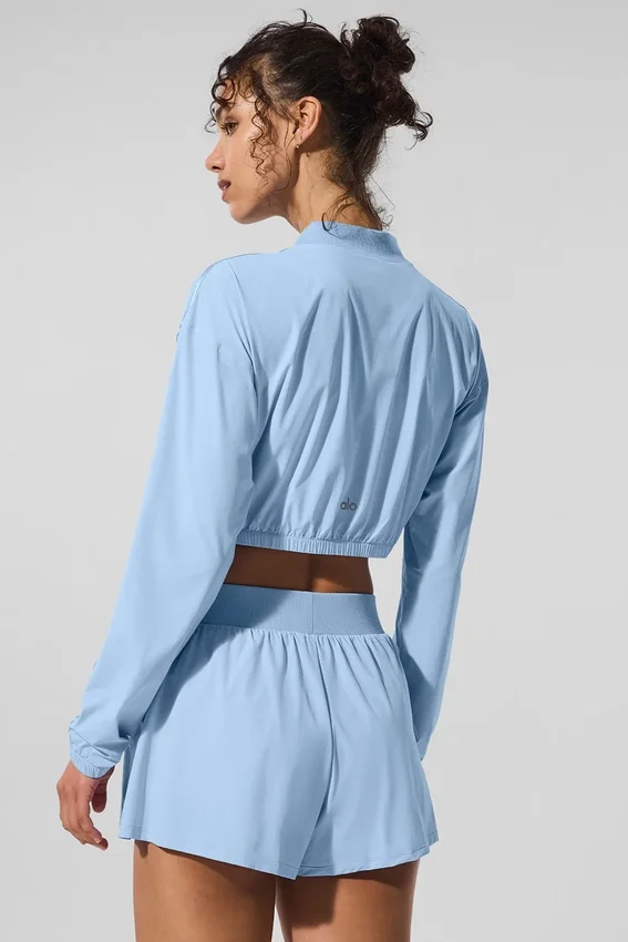 Korte, luchtige cover-up met volledige ritssluiting - Seashell Blue