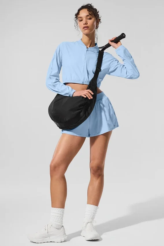 Korte, luchtige cover-up met volledige ritssluiting - Seashell Blue