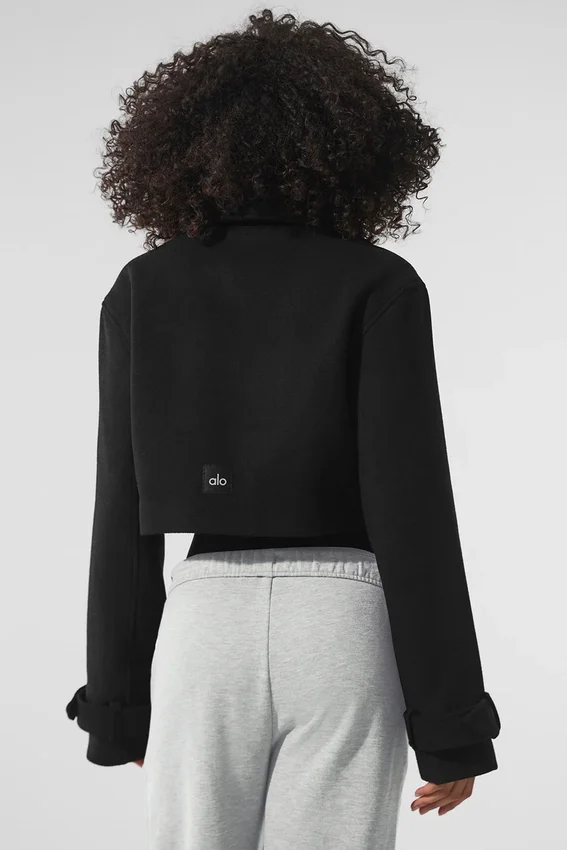 Korte Metro-trenchcoat van wol – Zwart