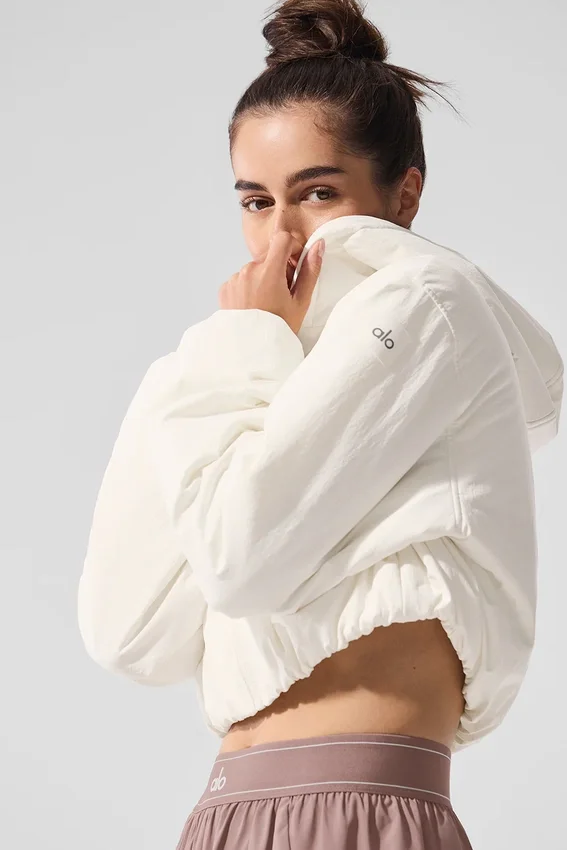 Korte Mountain Peak-hoodie met doorlopende rits - Ivoor