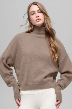 Korte New Class-trui met col van wol en kasjmier - Chai Latte