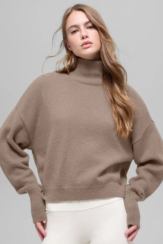 Korte New Class-trui met col van wol en kasjmier - Chai Latte