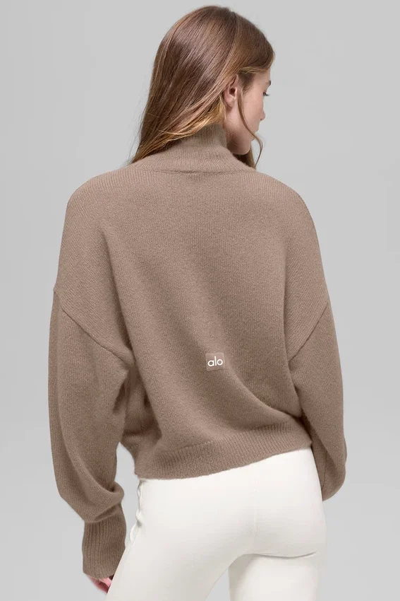 Korte New Class-trui met col van wol en kasjmier - Chai Latte